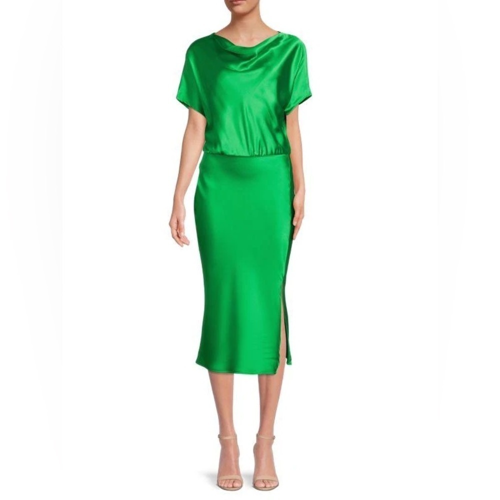 RENEE C. Boat Neck Satin Midi Dress size M